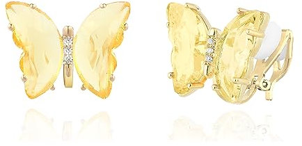 QUKE Schmetterling Form gelben Kristall Clip auf Ohrringe Gold nicht durchbohrt Ohren für Frauen Mädchen