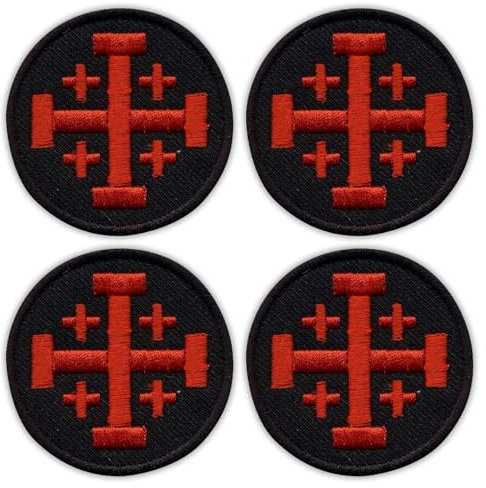 Set mit vier – Jerusalem-Kreuz – Schwarz und Rot – zum Aufnähen – bestickter Aufnäher/Abzeichen/Emblem