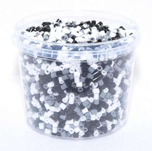 HPT Midi Bügelperlen Dose mit 5000 Midi Perlen. 5mm Midi Perlen (Schwarz Weiß Grau Mix)