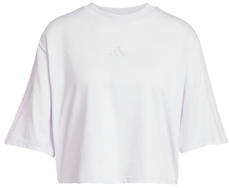 adidas Donna Essentials 3-Stripes Cotton Loose T-Shirt, Ice Lavender/Bliss Lilac, M