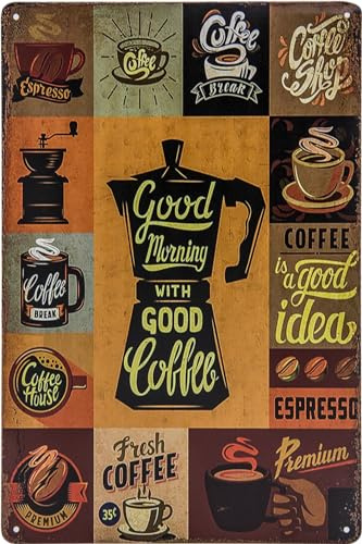 30 x 20 cm Blechschild – Kaffee, Cappuchino, Espresso Übersicht, Rezept, Hinweis Deko Küchenschild