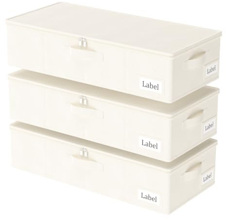 Yawinhe 27L Unterbett Aufbewahrungsbox Unterbettkommode,3 Stück,Beige | Faltbarer Aufbewahrungstasche mit Deckel,Kleideraufbewahrung mit Classification Card Slot und Griffen,Aufbewahrung Kleidung