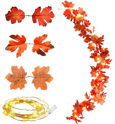 Ahornblatt Lichterkette, 1,75 M LED Herbst Deko Lichterketten Ahornblatt Girlande Batteriebetrieben Blättergirlande Lichter für Erntedankfest, Halloween, Weihnachten, Party, Hochzeit, Tischdeko (C)