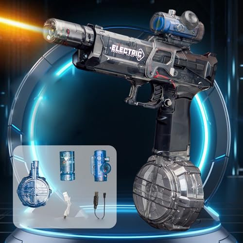 Ultimate Battle Blaster Long Range Motorized Water Gun with Interactive Lighting, Electric Water Guns, Automatic Water Pistols, Powerful Water Blaster Pistols, Summer Water Toy for Pool Beach (Black)