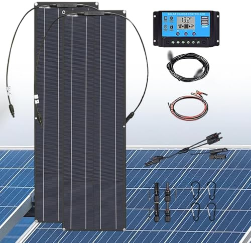 Kit De Panel Solar De 400 W, Panel Solar Flexible De Grado Impermeable Ip67, Cargador De BateríA Monocristalino De Panel Flexible, Paneles Solares Para Techo, Para Camping, Autocaravanas, Yates,Black
