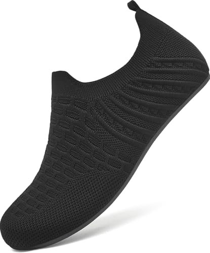 BARFULKER Hausschuhe Damen Herren Leichte Flache Hüttenschuhe Rutschfest Bequem pantoffeln Home Cozy Slippers Flexibel Barfußschuhe,Schwarz 39 EU