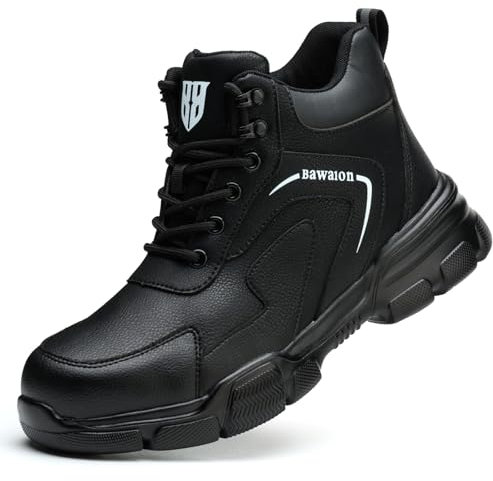 Nasogetch Scarpe Antinfortunistiche Uomo Donna Alte Scarpe da Lavoro Impermeabile Stivali da Lavoro Leggere Comode con Punta in Acciaio 9193 Nero 47 EU