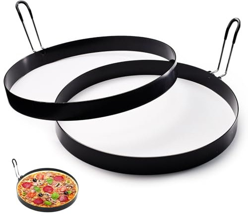 Huakaile 2 Stück 20,3 cm Omelett-Ring für Grillplatte, großer Edelstahl-Eierringkocher mit Dip-Griff, antihaftbeschichtete runde Eierkreise zum Braten, Backen, Kochen, Pfannkuchen, Muffins, Crumpet,