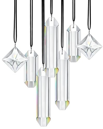 HDCRYSTALGIFTS 7er Set Kristallprismen - Moderner Sonnenfänger als stilvolles Geschenk mit Regenbogeneffekt - Hängedeko für Fenster, Balkon, Küche & Garten