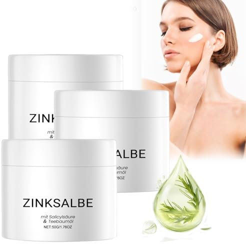 3PCS Zinksalbe gegen Pickel mit Teebaumöl & Salicylsäure, Zink Salbe Creme Gegen Mitesser und Unreine Hautg, Anti Pickel Creme gegen unreine Haut (3PCS, 50g)