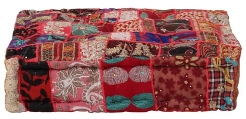 Pouf Flickwerk Quadrat Baumwolle Handgefertigt 50×50×12 cm Rot,jiangboyue-246575