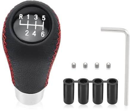 Fit4drive Universal-Schaltknauf, 6-Gang-Schaltknauf, Leder-Schaltknauf, Schalthebelabdeckung für manuelle Automobil-Fahrzeuge, Rot
