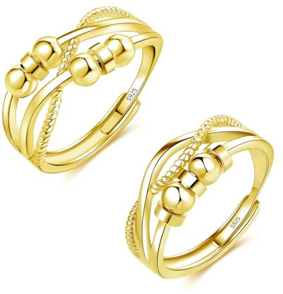Deyanse Silber Anxiety Ring, 925 Sterling Silber Anti Stress Ringe Set, Offen Einstellbar Angst Ring für Damen, Gold Unendlichkeit Spinner Fidget Ring, Unisex Stressring Dekompressionsringe