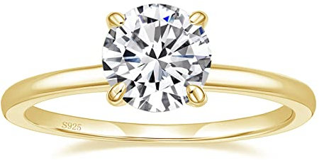 Titaniumcentral Bague solitaire pour femme en argent 925 or rose 1,5 ct avec zircone ronde bague de fiançailles promesse de demande en mariage, zircone, Zircone cubique