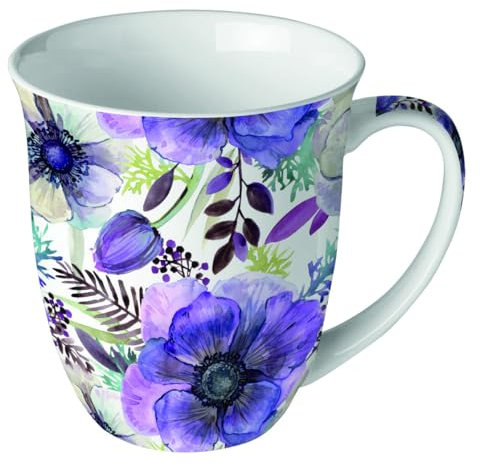 Ambiente Kaffeetasse Henkelbecher Teetasse Mug 0,4 l Fine Bone China Porzellan Blumen Floral lila Serie purple dream