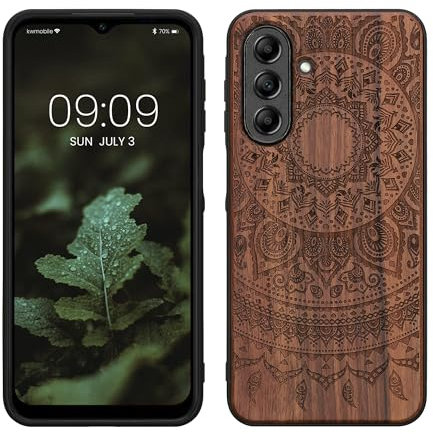 kwmobile Hülle kompatibel mit Samsung Galaxy A26 5G Hülle - Holz Case - Handy Cover - TPU Handyhülle in Dunkelbraun Indische Sonne