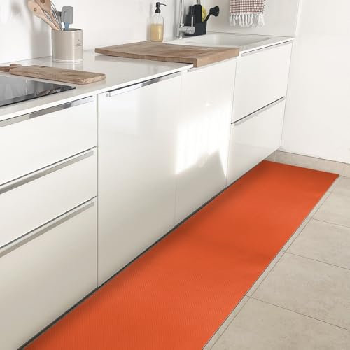 OLIVO.shop ROTOLO MULTI Alfombra de cocina de PVC por metro, corredor de cocina, antideslizante, lavable, naranja (50 x 600 cm)