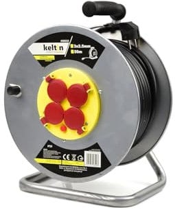 BSD Avvolgicavo elettrico professionale 3x2,5mm - 50 metri con fusibile termico e 4 prese 230V per casa, giardino e officina.