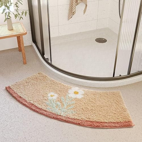 YongXinMY Tappeto da doccia curvo in peluche, motivo super morbido, in fibra, assorbente, semicircolare, antiscivolo, lavabile, soffice, per porte e angoli della vasca da bagno (B, 42 x 100 cm)