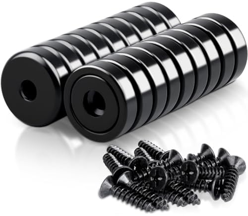 18 Stück Magnete Stark 20x7mm Schwarz, Neodym Magnete Extra Stark 10 KG Kraft mit Loch und Kapsel Magnete Stark für Küchen, Badezimmer, Büros, Lager