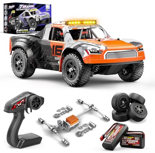 Voiture Télécommandée Adulte 4x4 Tout Terrain, Camion RC Short Course | 1:16 36 km/h pour Débutant, Voiture RC Drift avec 2 Jeux de Pneus, 2 Batteries 7,4 V 1300 mAh, Transmission Métal, RTR