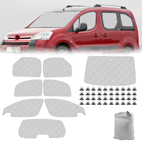 Opaltool 8PCS Pare Soleil Voiture Interieur Convient pour Peugeot Partner Citroen Berlingo 2008-2018, Kit de Stores Thermiques Pliable pour Intimité et Régulation Thermique en Camping-Car