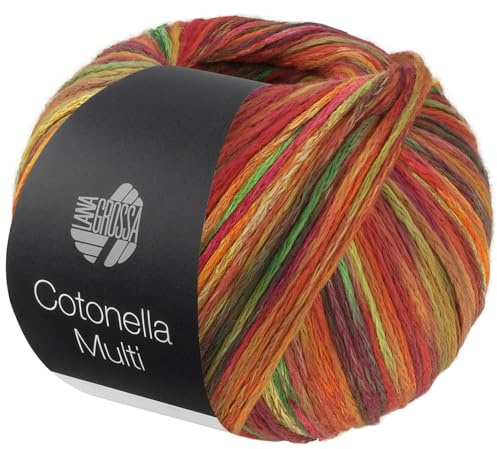 LANA GROSSA Cotonella Multi | Weiches, bedrucktes Kettengarn aus unmercerisierter Pima Baumwolle mit kleinen Glanzlichtern | 75% Baumwolle & 25% Polyacryl | 100g Wolle, Stricken | 270m Garn FB 111
