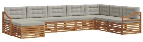 vidaXL Sofagarnituren 8 pcs Natürlich und Hellgrau Massivholz Akazie, Garten Lounge, modernes Outdoor Sofa, strapazierfähiges sectional, Terrassenmöbel für Bequeme Sitzgelegenheiten