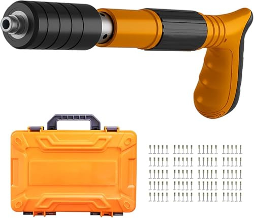 Manual Rivet Gun Tool with 100 Steel Nails, Double Silencer Design, Concrete Brick Wood Wall Anchor Fastener, Metal Construction with Carrying Case