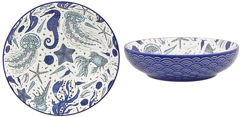 The Leonardo Collection Sea Life Stoneware Sea Life Bowl 9.5 inches for Home and Restaurants | Microwave & Dishwasher Safe Everyday Crockery for Cereal, Dessert, Pasta, Noodle, Salad, and Fruits