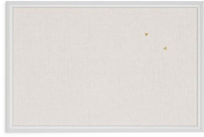 U Brands Farmhouse Linen Bulletin Board, 30x20, White Wood Style Frame, Includes Push Pins