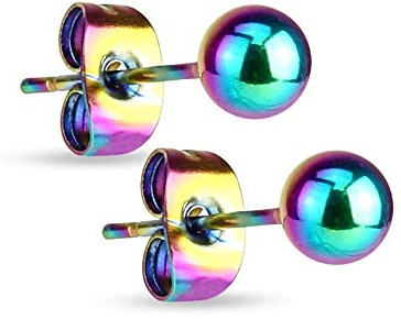 Treuheld | Bunte Kugel Ohrstecker - Edel-Stahl Ohrringe mit Regenbogen Kugel - Größen: 3mm, 4mm, 5mm, 6mm, 8mm - Ohr-Ring für Männer & Frauen - mit Steck-Verschluss - Perle Ohr-Schmuck - Rainbow