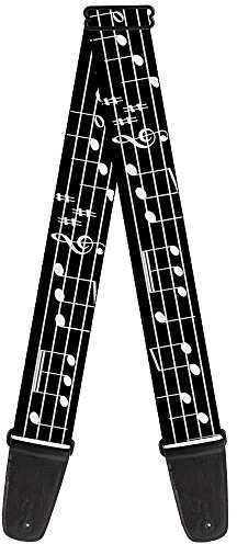 Buckle-Down GS-W33920 Gitarrengurt, Musiknoten, Schwarz/Weiß, 5,1 cm breit, 73,7–137,2 cm Länge