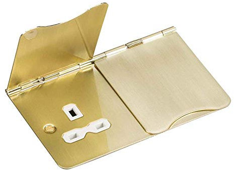 Knightsbridge FPR9UBBW Unswitched Floor Socket, Brushed Brass with White Insert, 13 A, 2G