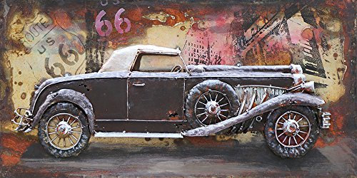 Vintage Line Handgefertigtes Metallbild 3D-Optik Wandbild Verschiedene Größen Kunst Bild (Metallbild Oldtimer in schwarz (ca. 80x40 cm))