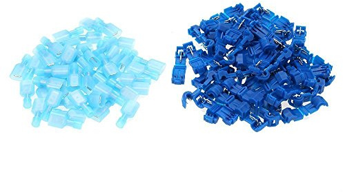 DollaTek 100Pcs (50 Paar) Blue T-Tap Isolierte Elektrische Kabelverbinder Quick Splice Lock Wire Terminals Spaten Crimp Combo Set 1.0-2.5mm2 AWG 16-14