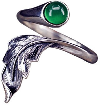 NicoWerk Silberring Feder Vintage Chalcedon Mit stein Grün Ethno Ring Silber 925 Verstellbar Damenringe Damen Schmuck Sterling SRI264