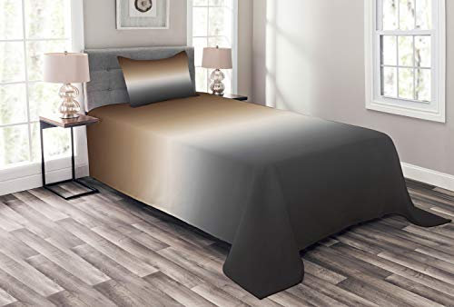 ABAKUHAUS Ombre Tagesdecke Set, Braun und Grau Muster, Set mit Kissenbezügen Waschbar, für Einselbetten 170 x 220 cm, Braun Grau