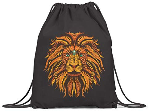 BLAK TEE Colourful Mandala Lion Head Organic Cotton Drawstring Gym Bag Black