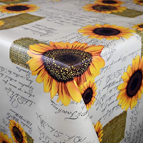 KEVKUS Wachstuch Tischdecke C144401 Sonnenblumen wählbar in eckig rund oval (Rand: Schnittkante (ohne Einfassung), 100 x 140 cm eckig)