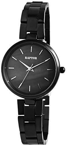Raptor Damen-Uhr Armband Edelstahl Elegant Schlicht Rund Analog Quarz RA10182 (schwarz)