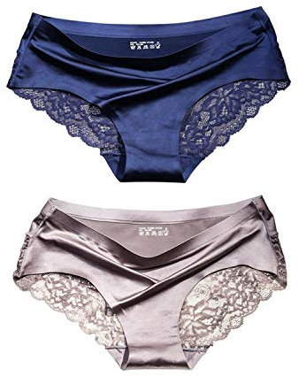 lucky cup Intimo Sexy per Donna Mutandine a Vita Media Elasticizzate Traspiranti da Donna Sexy in Seta di Ghiaccio Senza Cuciture con Set tattile setoso da 2 Pezzi (Blu, Media)