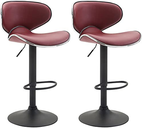 CLP 2er Set Barhocker Las Vegas Mit Kunstlederbezug I Höhenverstellbarer Barstuhl Mit Fußstütze, Farbe:Bordeauxrot, Gestell Farbe:schwarz