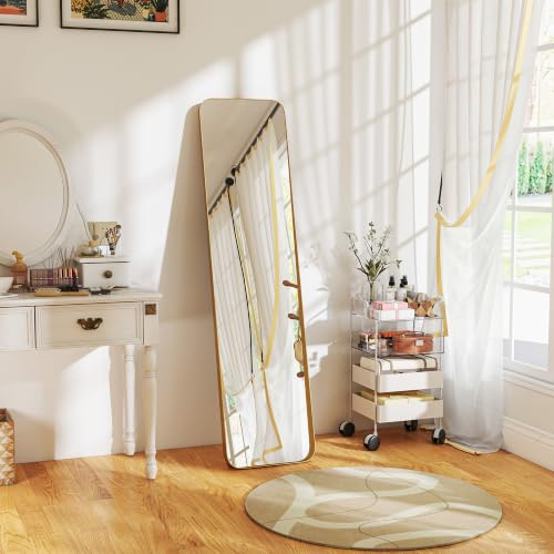 HOMCOM Ganzkörperspiegel 160 x 40 cm verjüngender Standspiegel, Glas Gold | Mit Metallrahmen, Bruchsichere Glas, Wandspiegel zum Stehen, Anlehnen, Spiegel für Wohnzimmer, Schlafzimmer, Flur