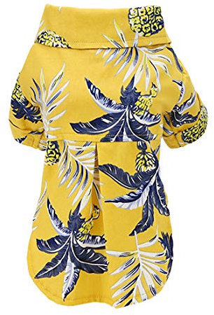 Hundehemd Kleidung Hawaii Freizeithemd Kokosnussbaum Hemden Coole Sommer Seabeach Tank Top Weste für kleine Hund Welpen Katze (Hawaii-Gelb, S)