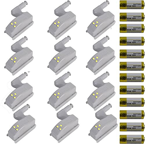 PCTC 12Pcs Universal Cabinet Cupboard Hinge LED Light for Modern Kitchen Home Lamp-Warm White with Battery