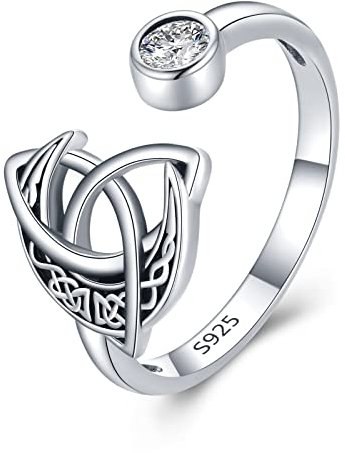 Keltischer Knoten Ring 925 Sterling Silber Keltische Mond Verstellbarer Offener Ring Keltischer Schmuck Geschenke für Damen Frauen Schwester Freunde Herren
