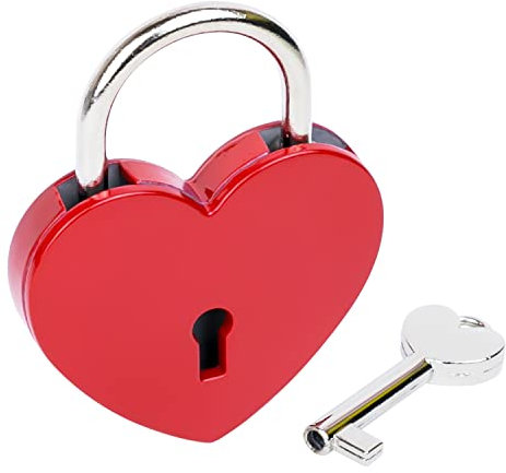 HMF Cadenas décoratif Mini avec clé en forme de cœur | 5,9 x 5 x 0,8 cm | Rouge