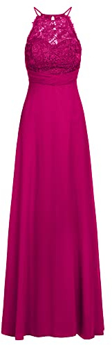ApartFashion Apart-Abito da Sera in Chiffon e Pizzo Vestito per Occasioni Speciali, Fucsia, L Donna