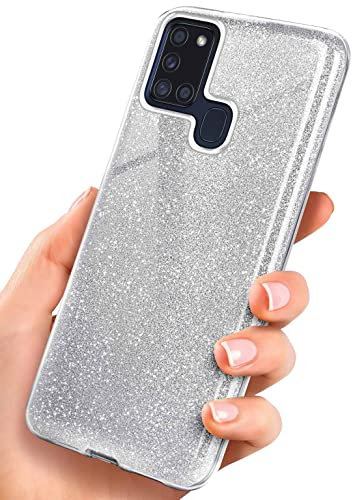 ONEFLOW Glitter Case für Samsung Galaxy A21s Glitzer Handyhülle mit Kameraschutz, Stylische Hülle Glitzernd, Dünne TPU Schutzhülle für Damen, Glitzerhülle Qi kompatibel, Silber